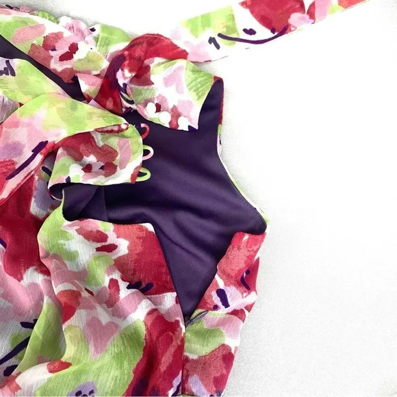 I.N. Studio Sleeveless Chiffon Bow Tie Sheath Dress Size 12 Multicolor Floral - Picture 8 of 14